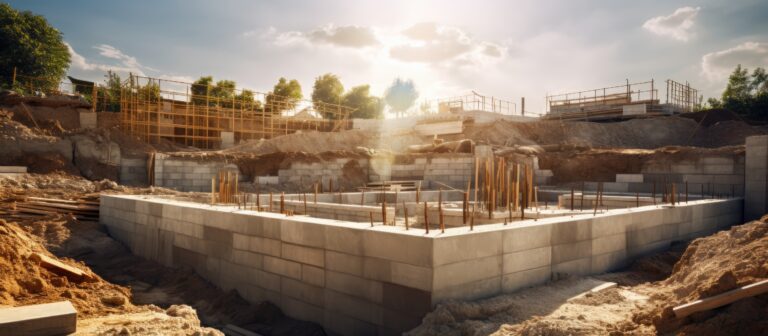 Budowa fundamentów budynku mieszkalnego.